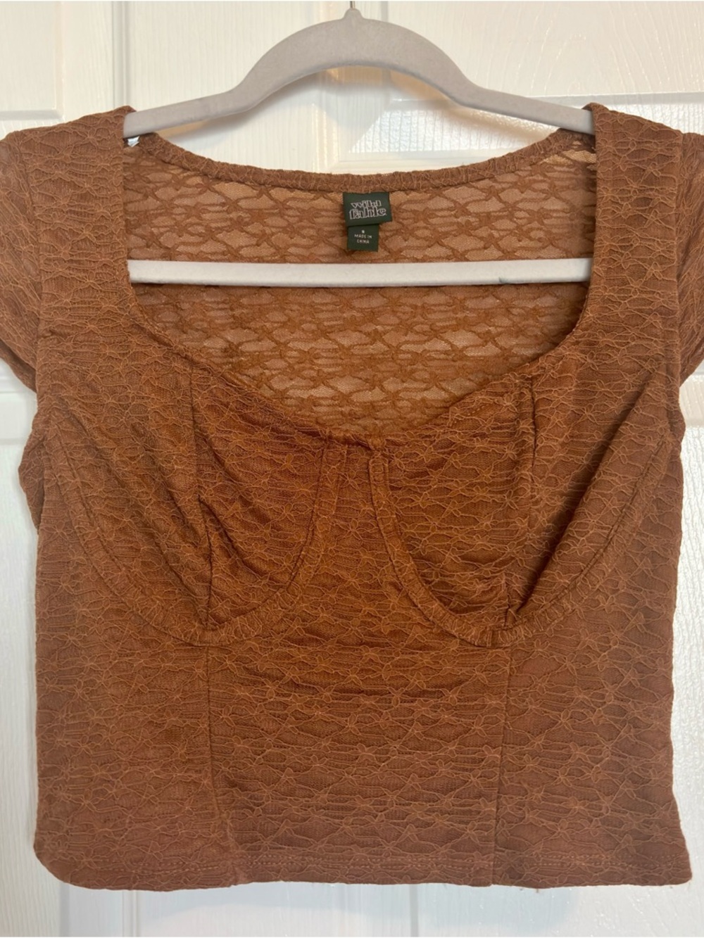 Wild Fable Brown Lace Crop Top Cap Sleeve Bustier Style Fitted Top Small